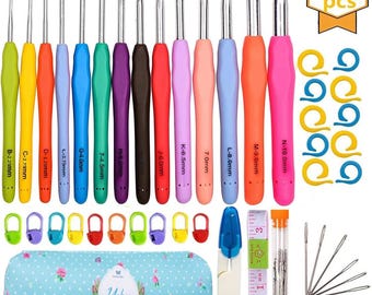 14PCS Ergonomic Crochet Hooks Kit: Travel Knitting Set