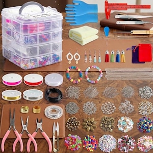 1960pcs Jewelry Making Kit, DIY Bracelet Necklace Earring Supplies, Beads Wire Findings Set, Beginner Craft Kit with Instructions