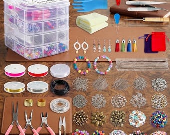 1960pcs Jewelry Making Kit, DIY Bracelet Necklace Earring Supplies, Beads Wire Findings Set, Beginner Craft Kit with Instructions