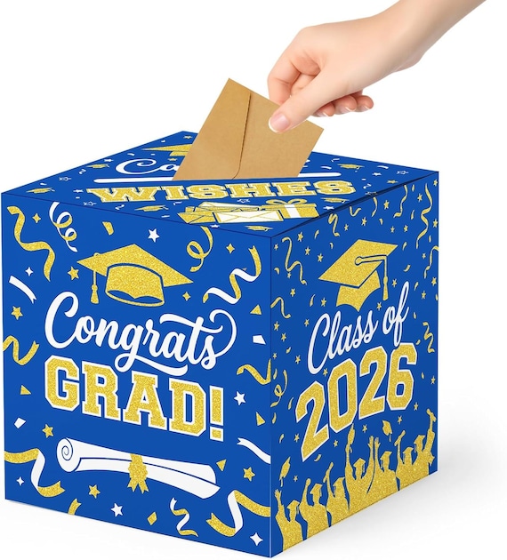 congrats grad card box Liulin Graduation Card Box, Black and Gold Congrats Grad Card Box, Foldable Graduation Gift Card Box for Class of 2026 Graduation Party Decorations