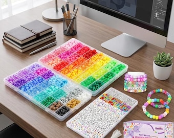 4200PCS Pony Beads Bracelet Making Kit – 48 Colors, Letter Beads, String DIY Jewelry Crafts