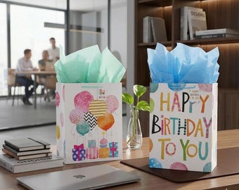 16" Extra Large Birthday Gift Bags Set with Tissue Paper, 2-Pack Balloon Design, Jumbo Party Present Bags for Kids and  Adults Celebrations