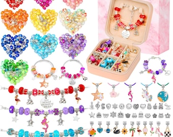 Girls Jewelry Making Kit, DIY Charm Bracelet, Beads, Pendants and Box