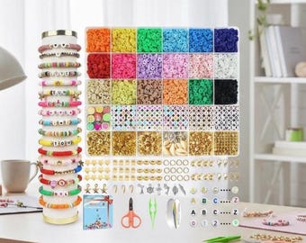 5100 Clay Beads Bracelet Making Kit – Flat Preppy Polymer Heishi Beads with Charms, Friendship Jewelry Craft Gift for Girls 8-12