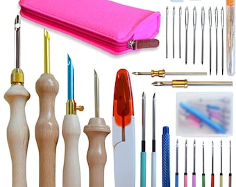Adjustable Punch Needle Kit with Wooden Handle, Embroidery Punch Needle Tool Set for DIY Crafts, Home Decor and Gifts, Beginner Friendly