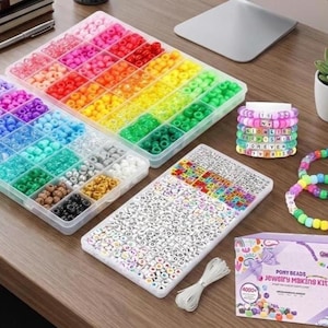 4000pcs Kandi Pony Beads Kit 24 Colors Rainbow and Letter Beads 2400+1600 Bulk Bracelet Jewelry Making Set with Elastic and Crystal String