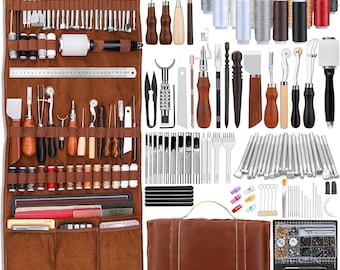 Kit de herramientas para trabajar el cuero, herramientas para manualidades, perforación, estampado, costura y grabado.