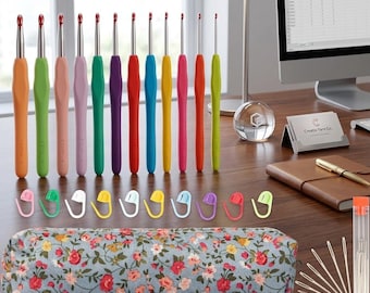 14pcs Crochet Hook Set with Soft Grip Ergonomic Handles, Crochet Needles Kit with Case, Ideal for Beginners & Arthritic Hands Craft Tool