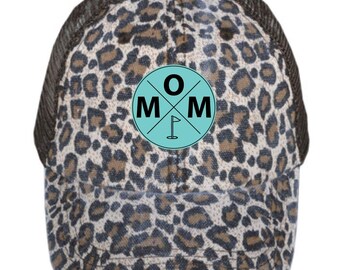 Golf Mom Hat, Custom Leather Patch Cap, Personalized Golf Lover Trucker Hat, Sports Mom Gift, Custom Golf Cap