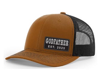 Godfather Est 2025 Hat, Custom Godfather Trucker Cap, Leather Patch Hat for Godfather, Father's Day Gift Idea