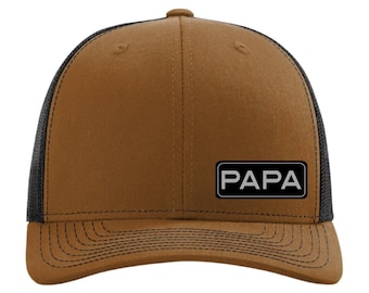 Papa Hat, Custom Leather Patch Cap, Personalized Gift for Papa, Adjustable Trucker Cap, Richardson 112