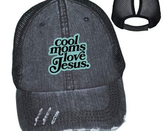 Cool Moms Love Jesus Hat, Christian Trucker Hat, Faith Mom Hat, Religious Gift for Her, Jesus Lover Hat, Cute Christian Cap