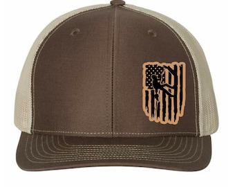 American Arborist Hat, Leather Patch Hat, Richardson 112 Trucker, Tree Climber Hat, Arborist Gift, Outdoor Work Hat, USA Tree Hat