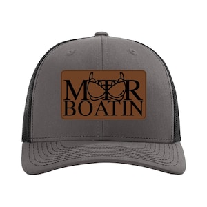 Motor Boatin Hat, Funny Richardson 112 Trucker Hat, Leather Patch Cap, Adjustable Humor Hat, Gag Gift, Richardson hat