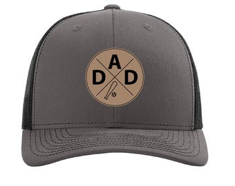 Baseball Dad Hat, Custom Leather Patch Cap, Personalized Gift for Baseball Dads, Sports Dad Trucker Hat, Custom Dad Cap