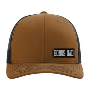 Bonus Dad Hat, Custom Trucker Cap for Stepdad, Personalized Bonus Dad Gift, Father’s Day Gift, Custom Leather Patch Cap, Gifts for Him