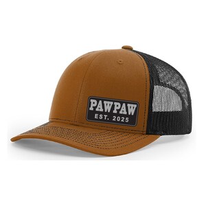 Pawpaw Est 2025 Hat, New Grandparent Trucker Cap, Grandpa Leather Patch Hat, Gift for New Pawpaw
