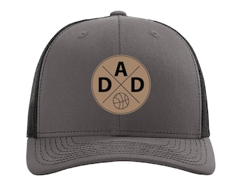 Basketball Dad Hat, Custom Leather Patch Cap, Personalized Gift for Basketball Dads, Sports Dad Trucker Hat, Custom Dad Hat