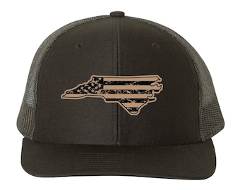 North Carolina Vegan Leather Patch Cap, Richardson 112 Trucker Hat, North Carolina Hat, Richardson Cap Leather Patch, Richardson Hat 112