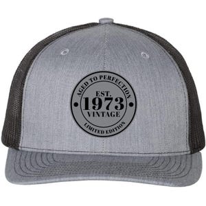 Vintage Year Hat, Aged to Perfection Leather Patch Hat, Custom Year Trucker Cap, Limited Edition Birthday Hat, Retro Style Patch Hat
