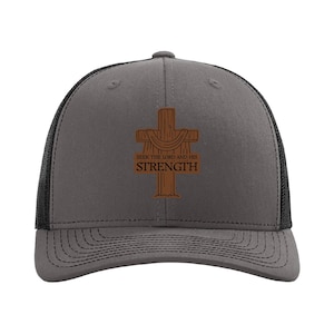 Seek the Lord and His Strength Hat, Richardson 112 Trucker Hat, Christian Leather Patch Cap, Faith-Based Adjustable Hat