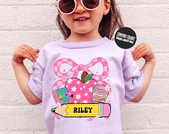 Custom Girls School Shirt Coquette Back To School Shirt Apple School Shirt 2nd 1st Grade Kids Tee School Personalized Pre-k Kindergarten Tee
