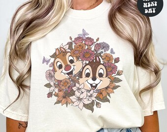 Vintage Chip And Dale Shirt Disney Floral Chip And Dale Comfort Colors® Shirt Disney Vacation Gifts Retro Magic Kingdom Disney Family Trip