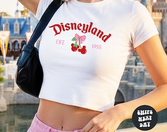Disneyland Coquette Cherry Baby Tee Fitted WDW Coquette Disneyland Cherries Crop Top Girly Disney Baby Tee Disney Comfort Colors® Tank Top