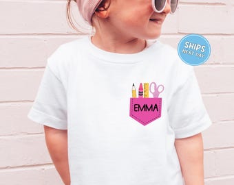 Custom Girls School Shirt Back To School Shirt Pen School Shirt 2nd 1st Grade Kids Shirt School Personalized Pre-k Kindergarten Shirt Gift
