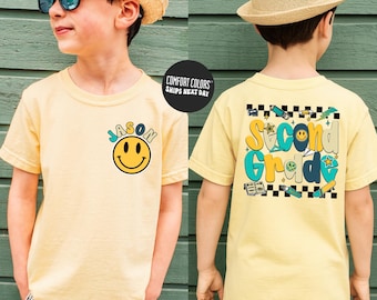 Custom Boys Second Grade Shirt Back To School Shirt Smiley Second Grade Kids Shirt School Personalized 2nd Grade Shirt Gift Funny Toddler Te