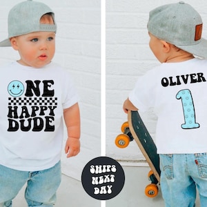 Custom Birthday Boy Shirt One Happy Dude Birthday Sweatshirt Boys Birthday Shirt Retro Groovy Checkered Birthday Party Outfit Birthday Gift