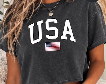 USA Flag Comfort Colors® Boxy Tee USA 250th Anniversary Crop Top 4th Of July Y2K Baby Tee Independence Day Cropped Shirt USA Flag Tank Top