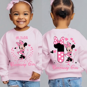 Minnie Custom Birthday Sweatshirt Disney Minnie Birthday Girl Tshirt Custom Name Kids Birthday Longsleeve Shirt Custom Age Birthday Gift Her