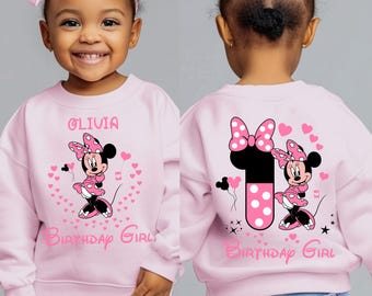 Minnie Custom Birthday Sweatshirt Disney Minnie Birthday Girl Tshirt Custom Name Kids Birthday Longsleeve Shirt Custom Age Birthday Gift Her