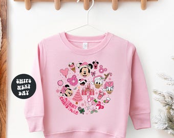 Pink Disney Christmas Sweatshirt Merry Christmas Disney Sweatshirt Christmas Gift for Disney Lover Girls Trip Pink Disney Holiday Sweatshirt