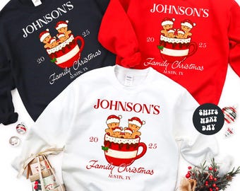 Custom Family Christmas Sweatshirt Matching Family Christmas Sweatshirt Personalized Name Christmas Gingerbread Hot Cocoa Vintage Sweatshirt