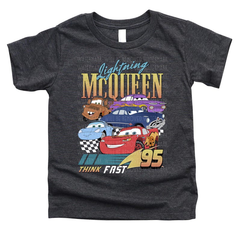 a black t - shirt with cars on it