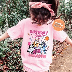 Custom Blue Dog Birthday Girl Shirt Blue Dog Birthday Girl Shirt Personalized Birthday Gift Kids Birthday Shirt Blue Dog Kids Birthday Party