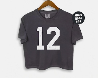 Custom Number Comfort Colors® Cropped Shirt Game Day Crop Top Custom Football Boxy Tee Personalized Team Tank Top Baseball Mom Y2K Baby Tee