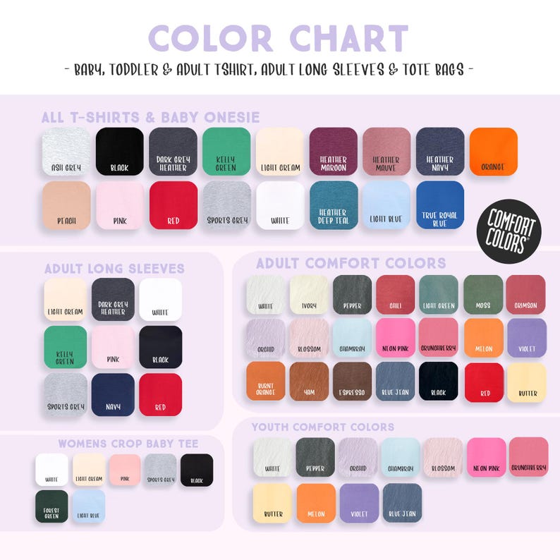 the color chart for a variety of colors