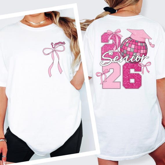 Custom Senior Shirt Personalized Senior 2026 Shirt School Gift for Coquette Senior Year Class of 2026 Shirt Custom Name Shirt Girls Senior