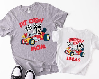 Custom Mickey Mouse Birthday Boy Shirt Matching Family Pit Crew Race Car Birthday Party Shirt Boys Race Birthday Shirt Custom Birthday Shirt