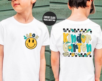 Custom Boys Kindergarten Shirt Back To School Shirt Smiley Kindergarten Kids Shirt School Personalize 3rd Grade Shirt Gift Funny Toddler Tee