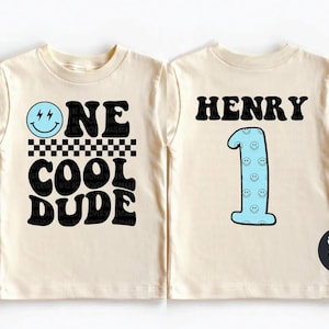 Custom Birthday Boy Shirt One Cool Dude Birthday Sweatshirt Boys Birthday Shirt Retro Groovy Checkered Birthday Party Outfit Birthday Gift