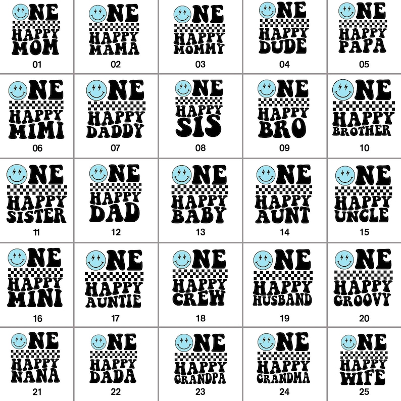 a number of numbers with faces and words