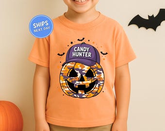 Kids Halloween Pumpkin Shirt Boys Candy Hunter Halloween Shirt Comfort Colors Spooky Season Shirt Halloween Sweatshirt Spooky Dude Halloween