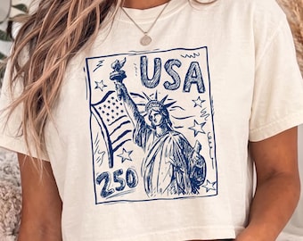 USA 250 Comfort Colors® Boxy Tee Statue of Liberty Shirt USA 250 Vintage America Baby Tee 4th of July Shirt Retro Patriotic Womens Crop Top