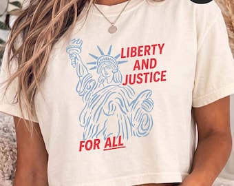4th Of July Comfort Colors® Boxy Tee Liberty And Justice For All Crop Top Resist Pro Democracy Tank Top 4th of July Liberal Leftist Baby Tee