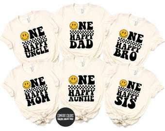 Custom Family Shirt Matching Family Tees One Happy Dude Matching Birthday Shirt One Happy Family Groovy Birthday Shirt Retro Happy Face Tee