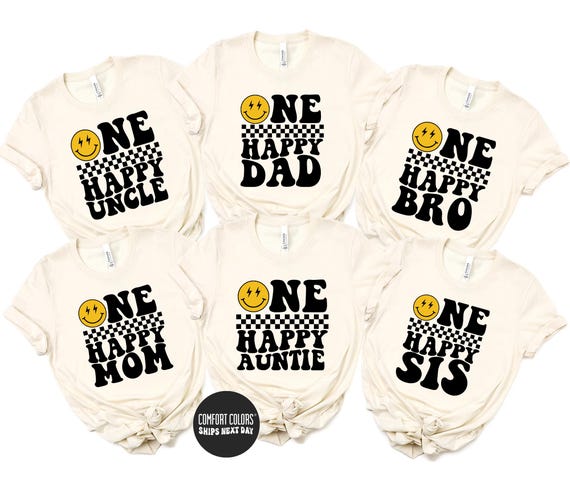 Custom Family Shirt Matching Family Tees One Happy Dude Matching Birthday Shirt One Happy Family Groovy Birthday Shirt Retro Happy Face Tee